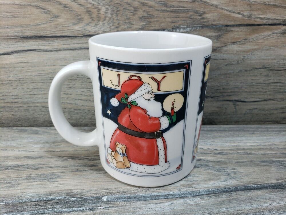 Vintage 1991 Houston Foods JOY Santa Christmas Ceramic Coffee Mug